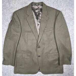 Oscar De La Renta Blazer Jacket 2-Button Woven Labswool Cashmere 44R Green